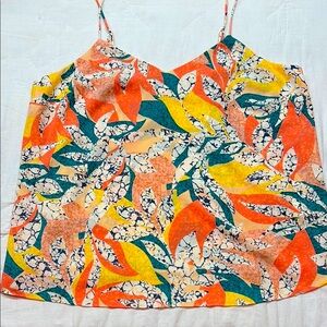 Nine West Vibrant Tropical Floral Camisole Spaghetti Strap Relaxed Fit Top Pink